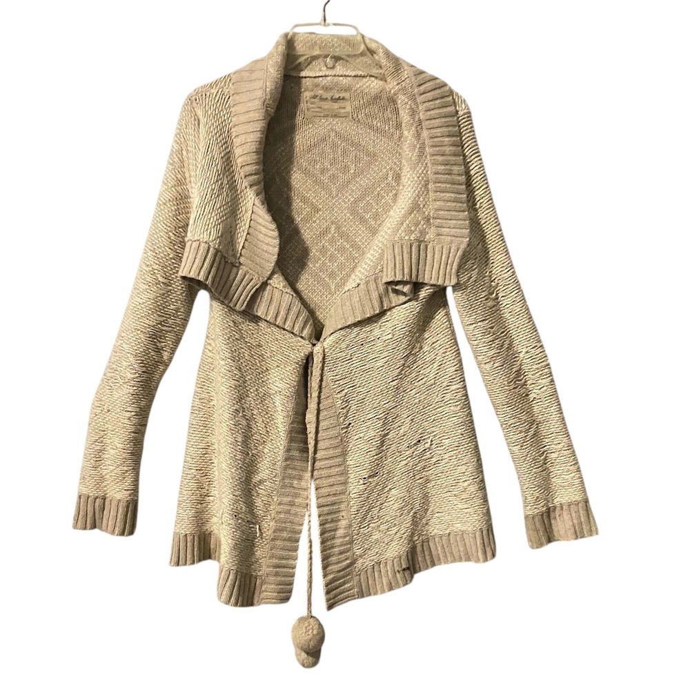 All Saints Spitalfields Beige Knit Duster Cardigan Sweater Size 8‎ Pom Poms